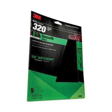 3M 3M Wetordry Sandpaper, 32040, 320 Grit, 9 inch x 11 inch, 5 per pack, 5PK 7010364678